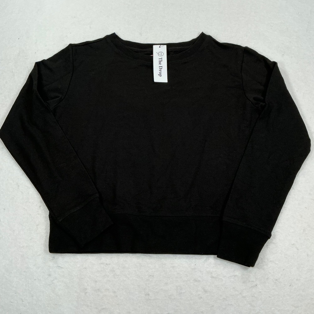 The Drop Black Long Sleeve Crewneck Sweatshirt Cotton Modal Blend XS NWT